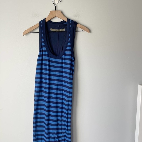 Enza Costa Women's Blue Stripe Double Layer Midi Tank Dress Size Medium M - Picture 2 of 5